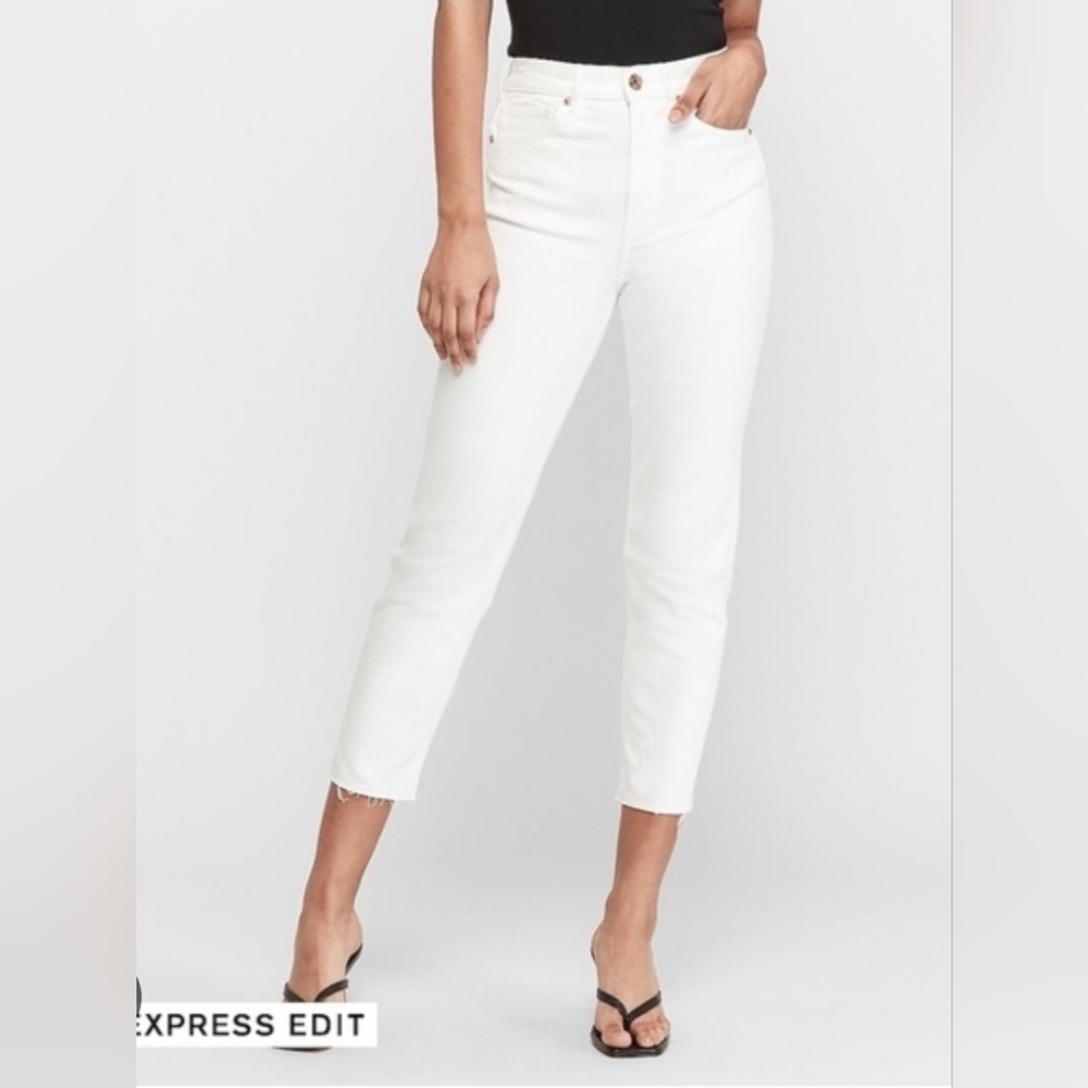 Express Women's Jeans Sz 6 White Super High Rise Stretch Pants Ladies Mom